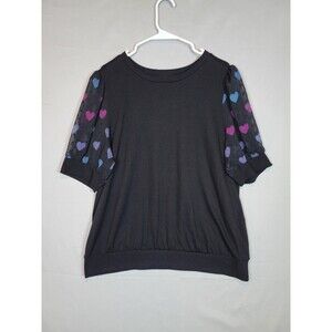 Torrid Blouse Size 2 2X Sheer Heart Print Sleeve Romantic Casual